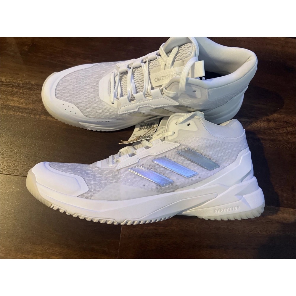 New Adidas Women Crazyflight 6 Mid Volleyball Court Shoes Size 10.5 White Silver